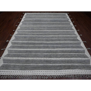 8'x10'7" Spanish Gray, Moroccan Weave with Geometric Pattern, Soft Wool, Hand Knotted, Tone on Tone, Textured Pile, Oriental Rug FWR123156