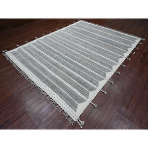 8'x10'7" Spanish Gray, Moroccan Weave with Geometric Pattern, Soft Wool, Hand Knotted, Tone on Tone, Textured Pile, Oriental Rug FWR123156