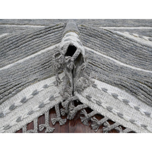 8'x10'7" Spanish Gray, Moroccan Weave with Geometric Pattern, Soft Wool, Hand Knotted, Tone on Tone, Textured Pile, Oriental Rug FWR123156