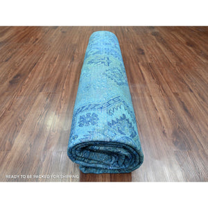 8'x10' Imperial Blue, Overdyed Kazak With Star Medallion Design, Pure Wool, Hand Knotted, Oriental Rug FWR123162