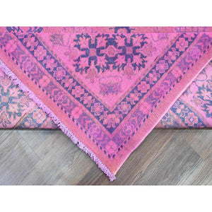 8'6"x11'4" Taffy Pink, Overdyed Kazak With Tribal Medallion Design, Hand Knotted, 100% Wool, Oriental Rug FWR123168