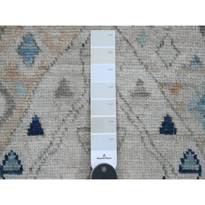 3'1"x11'8" Chiffon White, Anatolian Village Inspired Design with Geometric Pattern, High Mountain Wool, Vegetable Dyes, Hand Knotted, Runner, Oriental Rug FWR123180