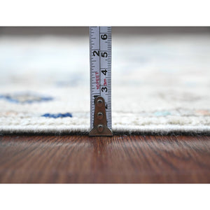 3'1"x11'8" Chiffon White, Anatolian Village Inspired Design with Geometric Pattern, High Mountain Wool, Vegetable Dyes, Hand Knotted, Runner, Oriental Rug FWR123180