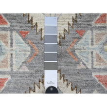 Load image into Gallery viewer, 3&#39;x11&#39;6&quot; Pewter Gray, Anatolian Village Inspired Design With Serrated Medallion Design, Hand Knotted, High Mountain Wool, Vegetable Dyes, Runner, Oriental Rug FWR123186