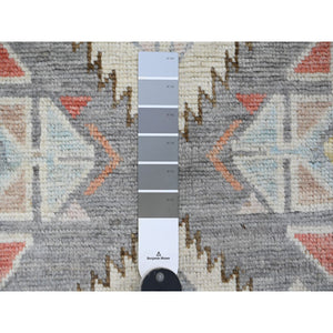 3'x11'6" Pewter Gray, Anatolian Village Inspired Design with Serrated Medallion Design, Hand Knotted, High Mountain Wool, Vegetable Dyes, Runner, Oriental Rug FWR123186