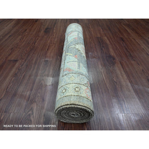 3'x11'6" Pewter Gray, Anatolian Village Inspired Design with Serrated Medallion Design, Hand Knotted, High Mountain Wool, Vegetable Dyes, Runner, Oriental Rug FWR123186