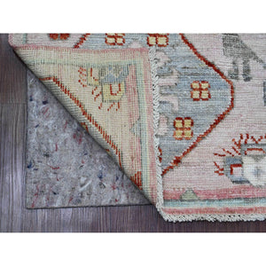 4'x6'2" Crepe Pink, Anatolian Village Inspired with Bird Figurines and Medallions Design, High Mountain Wool, Hand Knotted, Natural Dyes, Oriental Rug FWR123204