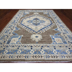 11'8"x15'6" Walnut Brown, Afghan Peshawar with Anatolian Village Inspired Design, High Mountain Wool, Hand Knotted, Oversized, Oriental Rug FWR123228