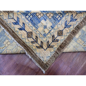 11'8"x15'6" Walnut Brown, Afghan Peshawar with Anatolian Village Inspired Design, High Mountain Wool, Hand Knotted, Oversized, Oriental Rug FWR123228