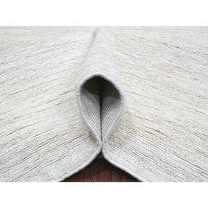 9'9"x13'6" Pearl White, Plain Solid Pattern, Hand Knotted, Hand Spun Ghazni Wool, Lush And Plush, Oriental Rug FWR123246