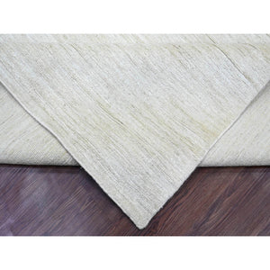9'9"x13'6" Pearl White, Plain Solid Pattern, Hand Knotted, Hand Spun Ghazni Wool, Lush And Plush, Oriental Rug FWR123246