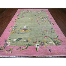Load image into Gallery viewer, 9&#39;x12&#39;3&quot; Swamp Green, Chinese Art Deco Inspired Peshawar, Hand Knotted, Vegetable Dyes, Pure Wool, Oriental Rug FWR123270