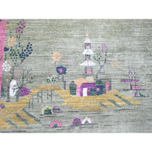 Load image into Gallery viewer, 9&#39;x12&#39;3&quot; Swamp Green, Chinese Art Deco Inspired Peshawar, Hand Knotted, Vegetable Dyes, Pure Wool, Oriental Rug FWR123270