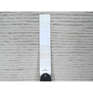 6'1"x9'1" Pearl White, Moroccan Weave With Geometric Pattern, Informal Look, Tone On Tone, Hand Knotted, Textured Pile, Soft Wool, Oriental Rug FWR123282