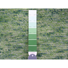 Load image into Gallery viewer, 5&#39;1&quot;x12&#39;3&quot; Fern Green, Moroccan Weave with Line Design, Tone on Tone, Soft Wool, Hand Knotted, Textured Pile, Wide Runner, Oriental Rug FWR123288