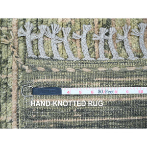 4'5"x7'8" Seaweed Green, Moroccan Weave With Geometric Brick Pattern, Hand Knotted, Tone On Tone, Soft Wool, Textured Pile, Oriental Rug FWR123294