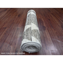 Load image into Gallery viewer, 3&#39;1&quot;x16&#39;8&quot; Umber Brown, Moroccan Weave With Serrated Line Design, Tone On Tone, Hand Knotted, Soft Wool, Textured Pile, Wide Runner, Oriental Rug FWR123300