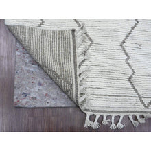 Load image into Gallery viewer, 3&#39;2&quot;x15&#39;4&quot; Pearl White, Moroccan Weave with Serrated Pattern, Tone on Tone, Hand Knotted, Soft Wool, Textured Pile, XL Runner, Oriental Rug FWR123306