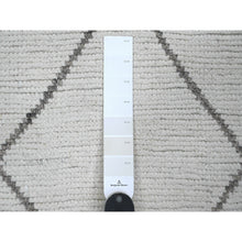 Load image into Gallery viewer, 3&#39;2&quot;x15&#39;4&quot; Pearl White, Moroccan Weave with Serrated Pattern, Tone on Tone, Hand Knotted, Soft Wool, Textured Pile, XL Runner, Oriental Rug FWR123306
