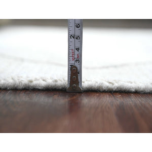 3'2"x15'4" Pearl White, Moroccan Weave with Serrated Pattern, Tone on Tone, Hand Knotted, Soft Wool, Textured Pile, XL Runner, Oriental Rug FWR123306