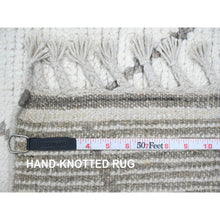 Load image into Gallery viewer, 3&#39;2&quot;x15&#39;4&quot; Pearl White, Moroccan Weave With Serrated Pattern, Tone On Tone, Hand Knotted, Soft Wool, Textured Pile, Xl Runner, Oriental Rug FWR123306
