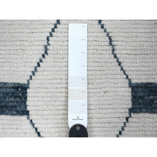 Load image into Gallery viewer, 2&#39;6&quot;x10&#39;4&quot; Daisy White, Moroccan Weave With Geometric Pattern, Hand Knotted, Tone On Tone, Soft Wool, Textured Pile, Runner, Oriental Rug FWR123312