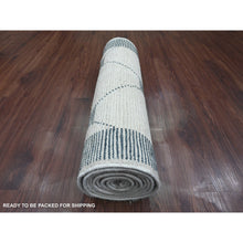 Load image into Gallery viewer, 2&#39;6&quot;x10&#39;4&quot; Daisy White, Moroccan Weave With Geometric Pattern, Hand Knotted, Tone On Tone, Soft Wool, Textured Pile, Runner, Oriental Rug FWR123312
