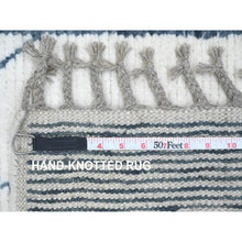 Load image into Gallery viewer, 2&#39;6&quot;x10&#39;4&quot; Daisy White, Moroccan Weave With Geometric Pattern, Hand Knotted, Tone On Tone, Soft Wool, Textured Pile, Runner, Oriental Rug FWR123312