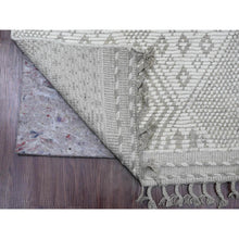 Load image into Gallery viewer, 2&#39;5&quot;x14&#39;3&quot; Chiffon White, Moroccan Weave with Geometric Design, Tone on Tone, Hand Knotted, Soft Wool, Textured Pile, Runner, Oriental Rug FWR123324