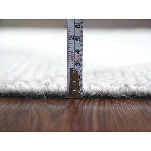 2'5"x14'3" Chiffon White, Moroccan Weave with Geometric Design, Tone on Tone, Hand Knotted, Soft Wool, Textured Pile, Runner, Oriental Rug FWR123324