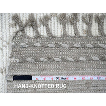 Load image into Gallery viewer, 2&#39;5&quot;x14&#39;3&quot; Chiffon White, Moroccan Weave With Geometric Design, Tone On Tone, Hand Knotted, Soft Wool, Textured Pile, Runner, Oriental Rug FWR123324