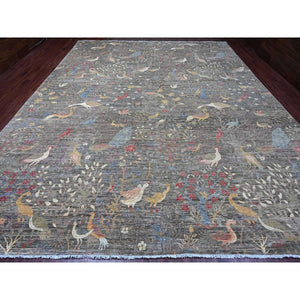 12'x15'5" Sonic Gray, Afghan Peshawar With Birds Of Paradise Design, Hand Knotted, Soft And Velvety Wool, Natural Dyes, Oversized, Oriental Rug FWR123342