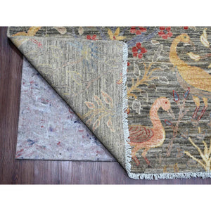12'x15'5" Sonic Gray, Afghan Peshawar With Birds Of Paradise Design, Hand Knotted, Soft And Velvety Wool, Natural Dyes, Oversized, Oriental Rug FWR123342