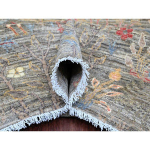 12'x15'5" Sonic Gray, Afghan Peshawar With Birds Of Paradise Design, Hand Knotted, Soft And Velvety Wool, Natural Dyes, Oversized, Oriental Rug FWR123342