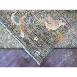 12'x15'5" Sonic Gray, Afghan Peshawar With Birds Of Paradise Design, Hand Knotted, Soft And Velvety Wool, Natural Dyes, Oversized, Oriental Rug FWR123342