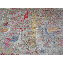 Load image into Gallery viewer, 10&#39;x13&#39;8&quot; Medium Gray, Afghan Peshawar With Birds Of Paradise Design, Soft And Velvety Wool, Hand Knotted, Vegetable Dyes, Oriental Rug FWR123354