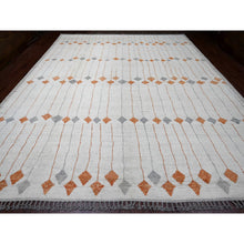 Load image into Gallery viewer, 12&#39;5&quot;x15&#39;2&quot; Alabaster White, Moroccan Weave With Flying Kite Design, Tone On Tone, Soft Wool, Hand Knotted, Textured Pile, Oversized, Oriental Rug FWR123360