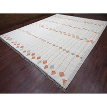 Load image into Gallery viewer, 12&#39;5&quot;x15&#39;2&quot; Alabaster White, Moroccan Weave With Flying Kite Design, Tone On Tone, Soft Wool, Hand Knotted, Textured Pile, Oversized, Oriental Rug FWR123360