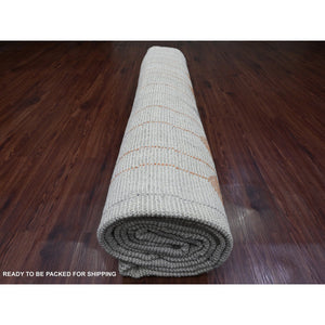 12'5"x15'2" Alabaster White, Moroccan Weave With Flying Kite Design, Tone On Tone, Soft Wool, Hand Knotted, Textured Pile, Oversized, Oriental Rug FWR123360