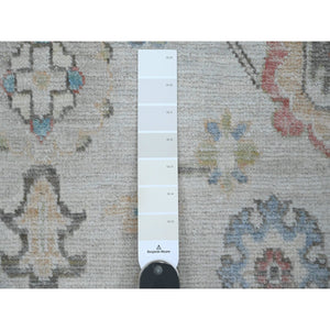 4'1"x11'7" Alabaster White, Hand Knotted, Afghan Angora Oushak With Floral Pattern, Natural Dyes, 100% Wool, Wide Runner, Oriental Rug FWR123378