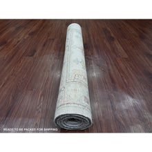 Load image into Gallery viewer, 4&#39;1&quot;x11&#39;7&quot; Alabaster White, Hand Knotted, Afghan Angora Oushak With Floral Pattern, Natural Dyes, 100% Wool, Wide Runner, Oriental Rug FWR123378