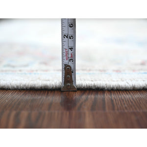 4'1"x11'7" Alabaster White, Hand Knotted, Afghan Angora Oushak With Floral Pattern, Natural Dyes, 100% Wool, Wide Runner, Oriental Rug FWR123378