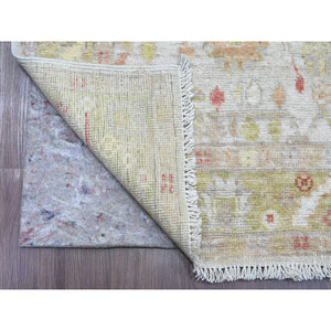 4'x11'9" Oyster White, Hand Knotted, Afghan Angora Oushak With All Over Leaf Design, Vegetable Dyes, 100% Wool, Wide Runner, Oriental Rug FWR123426