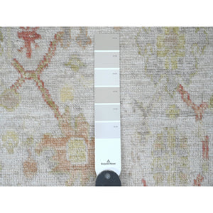 4'x11'9" Oyster White, Hand Knotted, Afghan Angora Oushak With All Over Leaf Design, Vegetable Dyes, 100% Wool, Wide Runner, Oriental Rug FWR123426