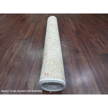 Load image into Gallery viewer, 4&#39;x11&#39;9&quot; Oyster White, Hand Knotted, Afghan Angora Oushak With All Over Leaf Design, Vegetable Dyes, 100% Wool, Wide Runner, Oriental Rug FWR123426