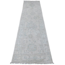 Load image into Gallery viewer, 2&#39;8&quot;x9&#39;8&quot; Cascading White, Hand Knotted, Afghan Angora Oushak with Large Leaf Design, Veggie Dyes, Pure Wool, Runner, Oriental Rug FWR123462