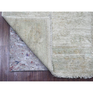 2'10"x11'5" Pearl White, Afghan Angora Oushak With Muted Colors Leaf Pattern, Vegetable Dyes, Hand Knotted, 100% Wool, Runner, Oriental Rug FWR123504