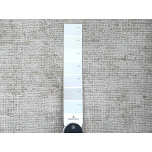 2'10"x11'5" Pearl White, Afghan Angora Oushak With Muted Colors Leaf Pattern, Vegetable Dyes, Hand Knotted, 100% Wool, Runner, Oriental Rug FWR123504