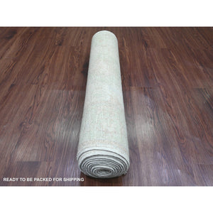 2'10"x11'5" Pearl White, Afghan Angora Oushak With Muted Colors Leaf Pattern, Vegetable Dyes, Hand Knotted, 100% Wool, Runner, Oriental Rug FWR123504