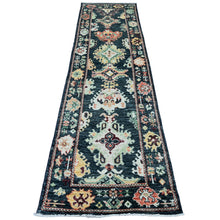 Load image into Gallery viewer, 2&#39;8&quot;x9&#39;10&quot; Charcoal Black, Afghan Angora Oushak with Geometric Leaf Design, Hand Knotted, Natural Dyes, Pure Wool, Runner, Oriental Rug FWR123510